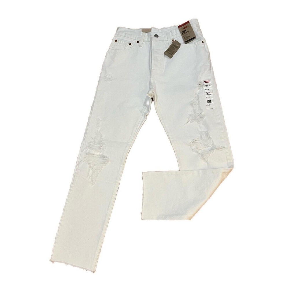 NEW Levi 501 Original Jean Denim White Women‎ Distressed size 27 X 30